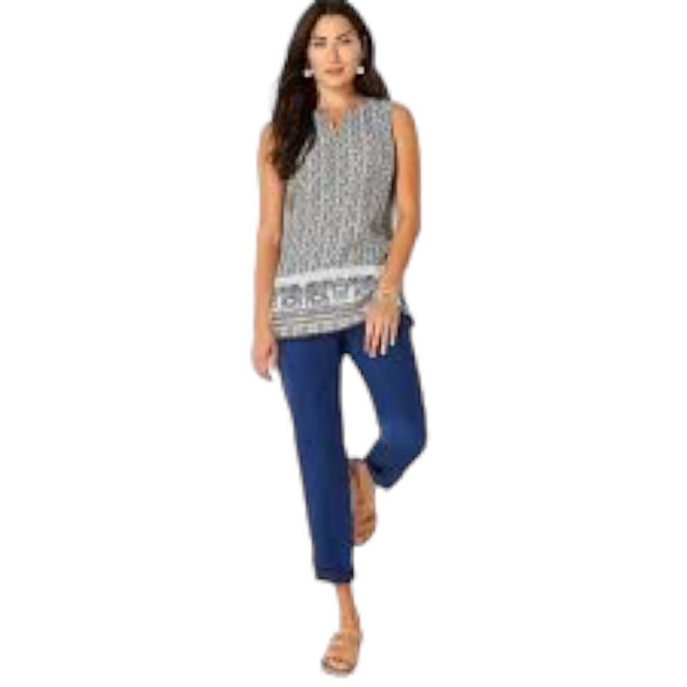 J. Jill Linen Sleeveless Two-Pocket Elephant Print Top Small